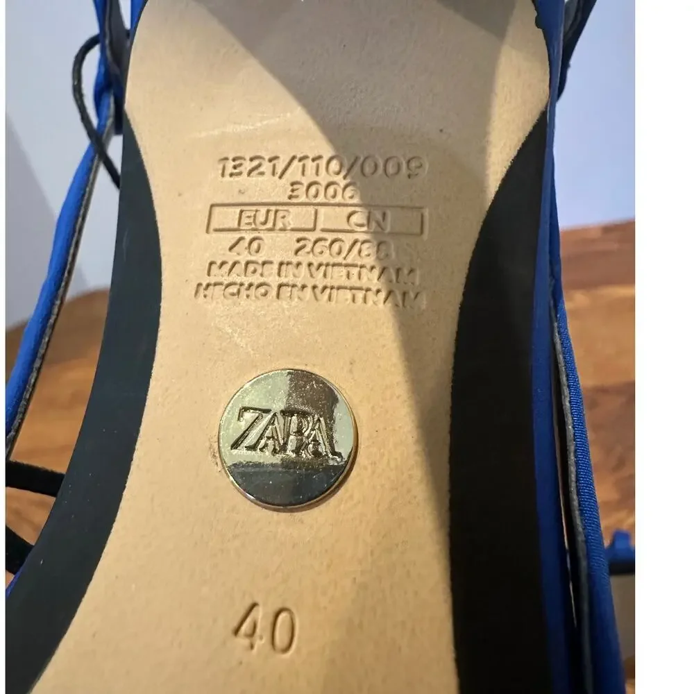 Zara Square Toe Strappy Slingback Heels Women’s 40 Cobalt Blue Sandals NWOB
